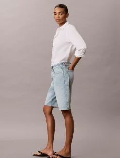 Denim bermuda korte broek met logotape