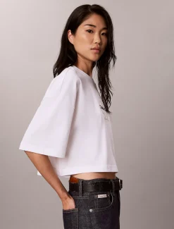Denim boxy T-shirt met monologo