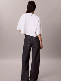 Denim boxy T-shirt met monologo