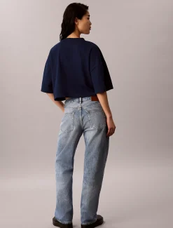Denim boxy T-shirt met monologo