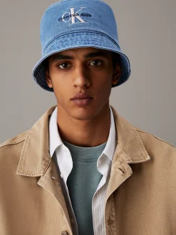 Denim bucket hat met geborduurd monogram