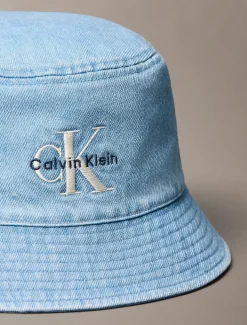 Denim bucket hat met geborduurd monogram