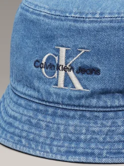 Denim bucket hat met geborduurd monogram