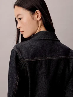 Denim button-down overhemd met naad