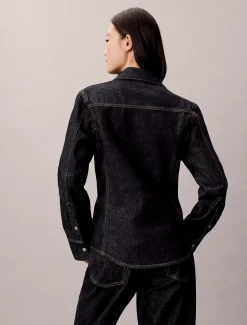 Denim button-down overhemd met naad