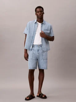 Denim korte broek van katoen-linnen