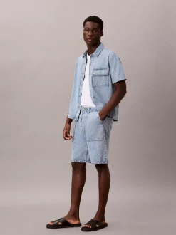 Denim korte broek van katoen-linnen