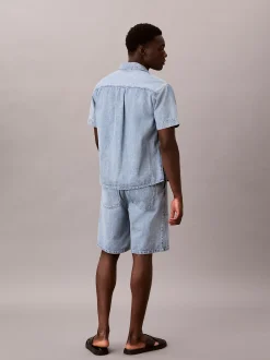 Denim korte broek van katoen-linnen