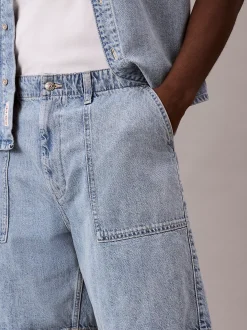 Denim korte broek van katoen-linnen