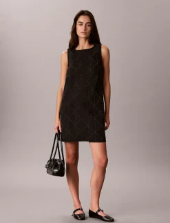 Denim mini-jurk met all-over logo