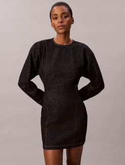 Denim mini-jurk met lange mouwen