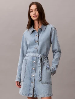 Denim overhemdjurk met riem