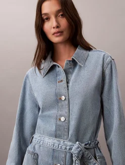 Denim overhemdjurk met riem