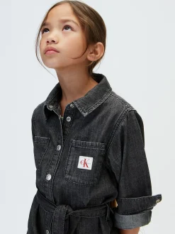 Denim overhemdjurk met riem voor kinderen