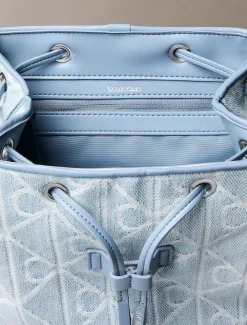 Denim rugzak van jacquard met logo