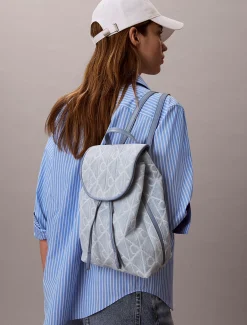 Denim rugzak van jacquard met logo