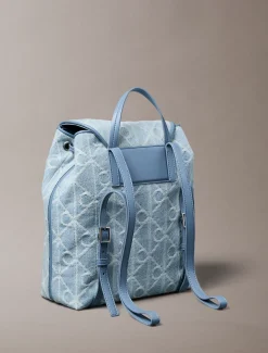 Denim rugzak van jacquard met logo
