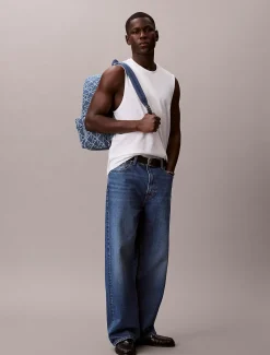 Denim rugzak van jacquard met logo