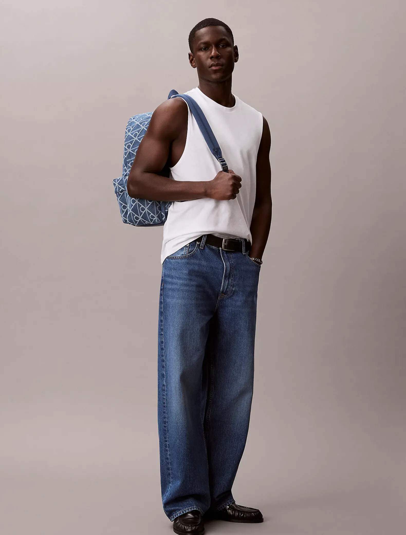 Denim rugzak van jacquard met logo