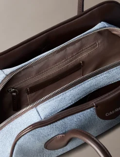 Denim schoudertas met 3 vakken