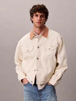 Denim 90s jack met contrasterende kraag