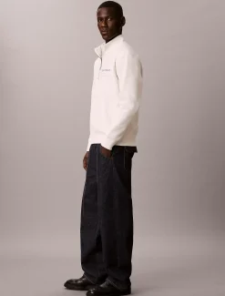 Denim sweatshirt met kwartritssluiting en logo