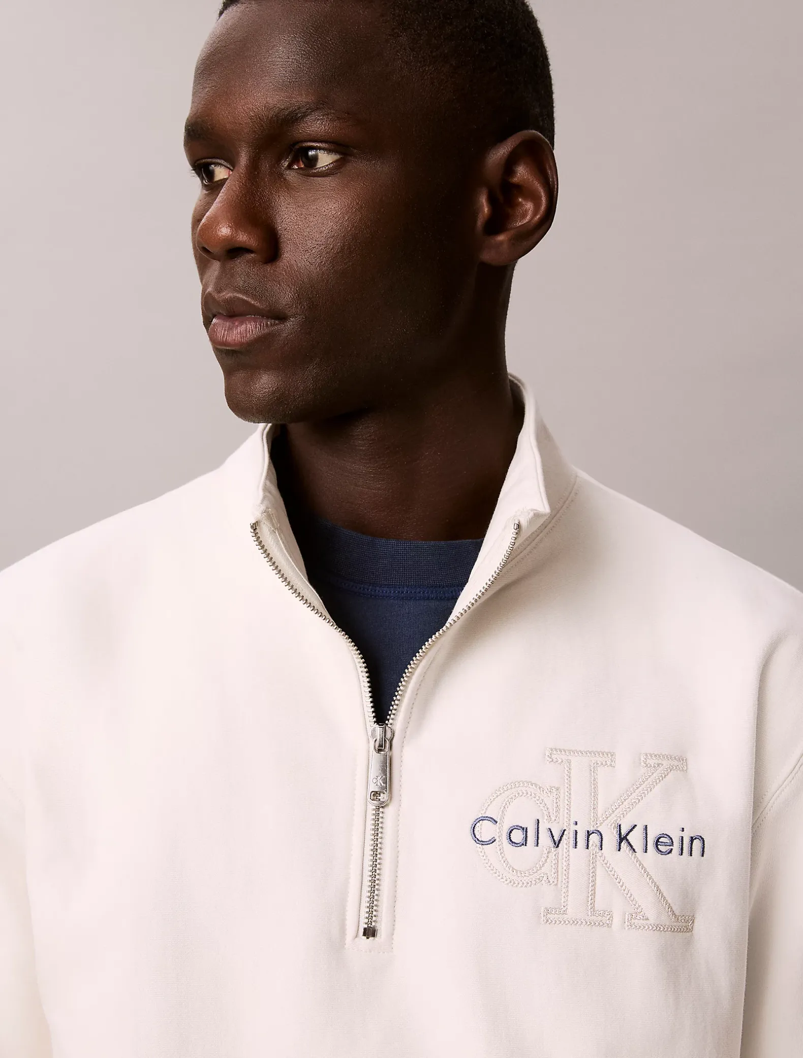 Denim sweatshirt met kwartritssluiting en logo