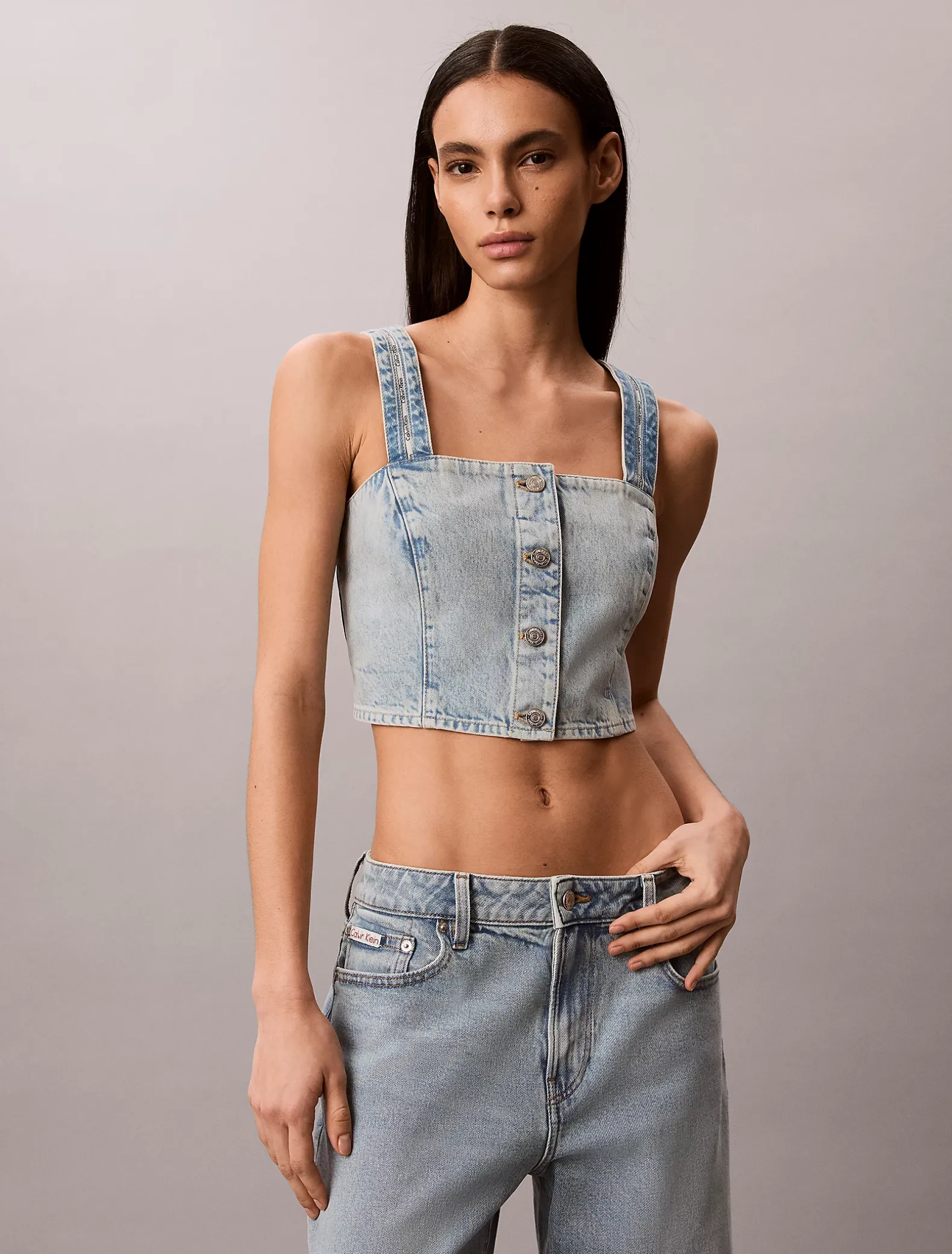 Denim tanktop met logotape