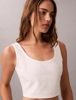 Denim tanktop tanktop met all-over monogram