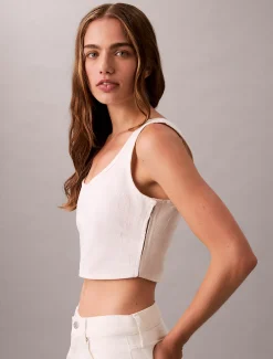 Denim tanktop tanktop met all-over monogram