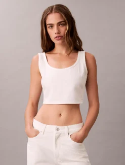 Denim tanktop tanktop met all-over monogram
