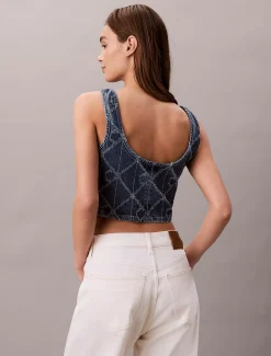 Denim tanktop tanktop met all-over monogram