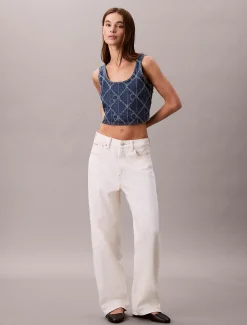 Denim tanktop tanktop met all-over monogram