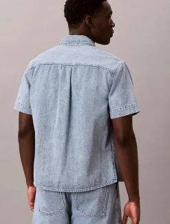 Denim utility overhemd met korte mouwen