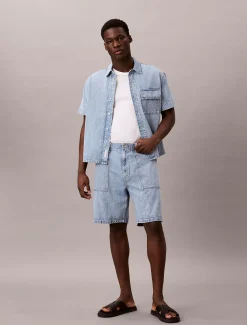 Denim utility overhemd met korte mouwen