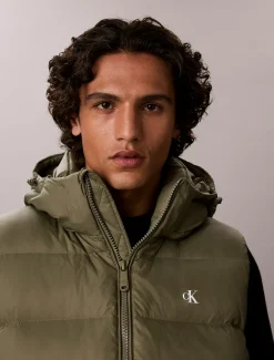 Donzen puffer bodywarmer met capuchon
