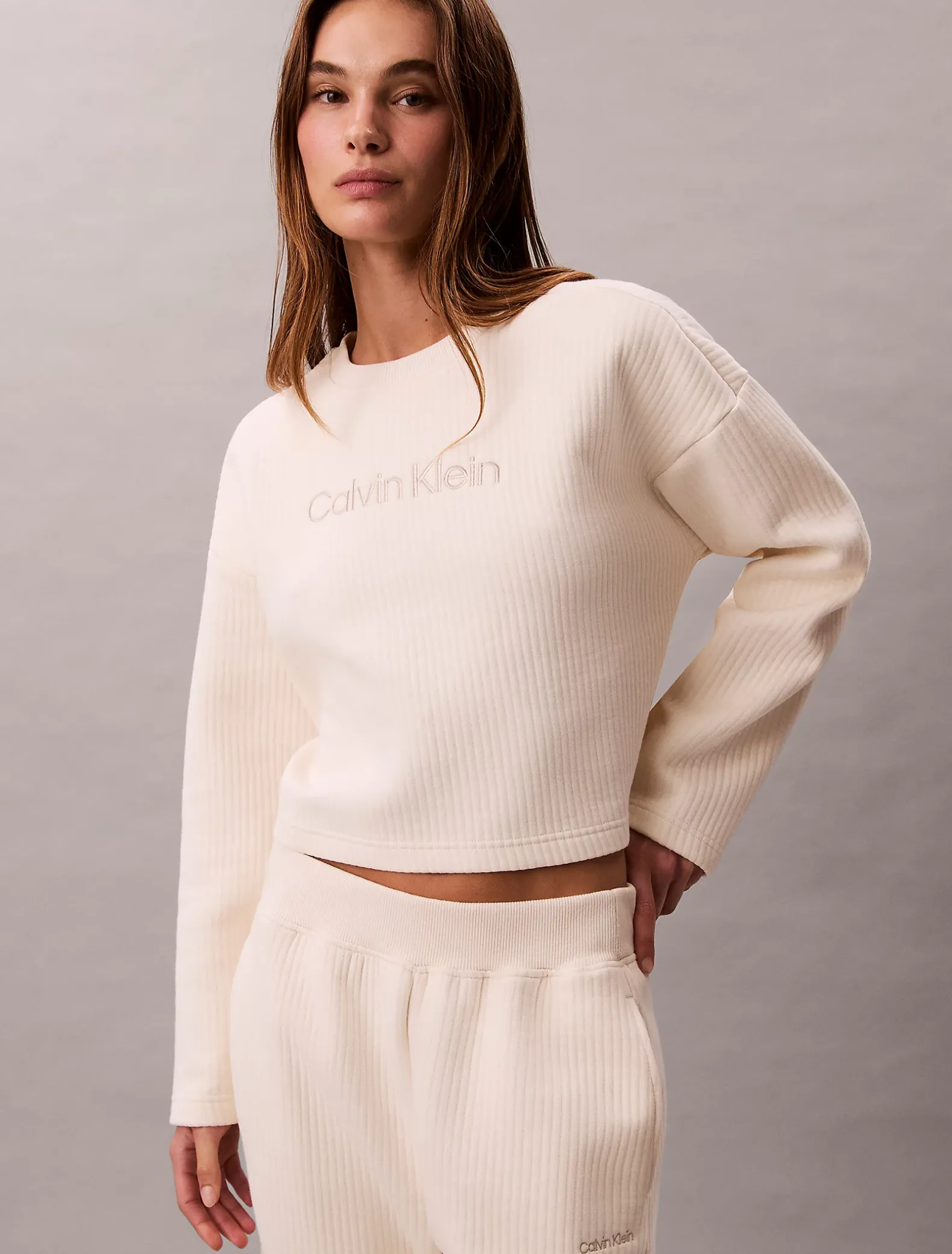 Doorgestikt fleece lounge sweatshirt