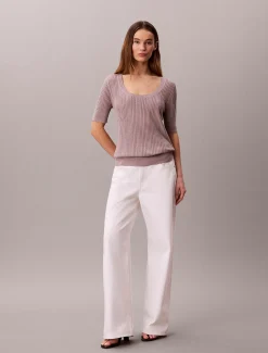 Fijne gauge viscose pointelle top