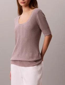 Fijne gauge viscose pointelle top