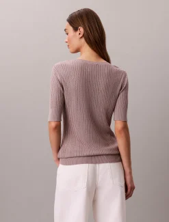 Fijne gauge viscose pointelle top