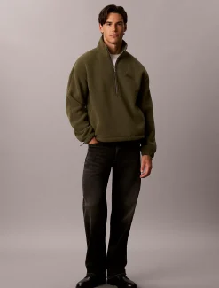 Fleece trui met kwartrits