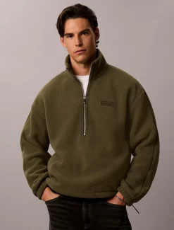 Fleece trui met kwartrits