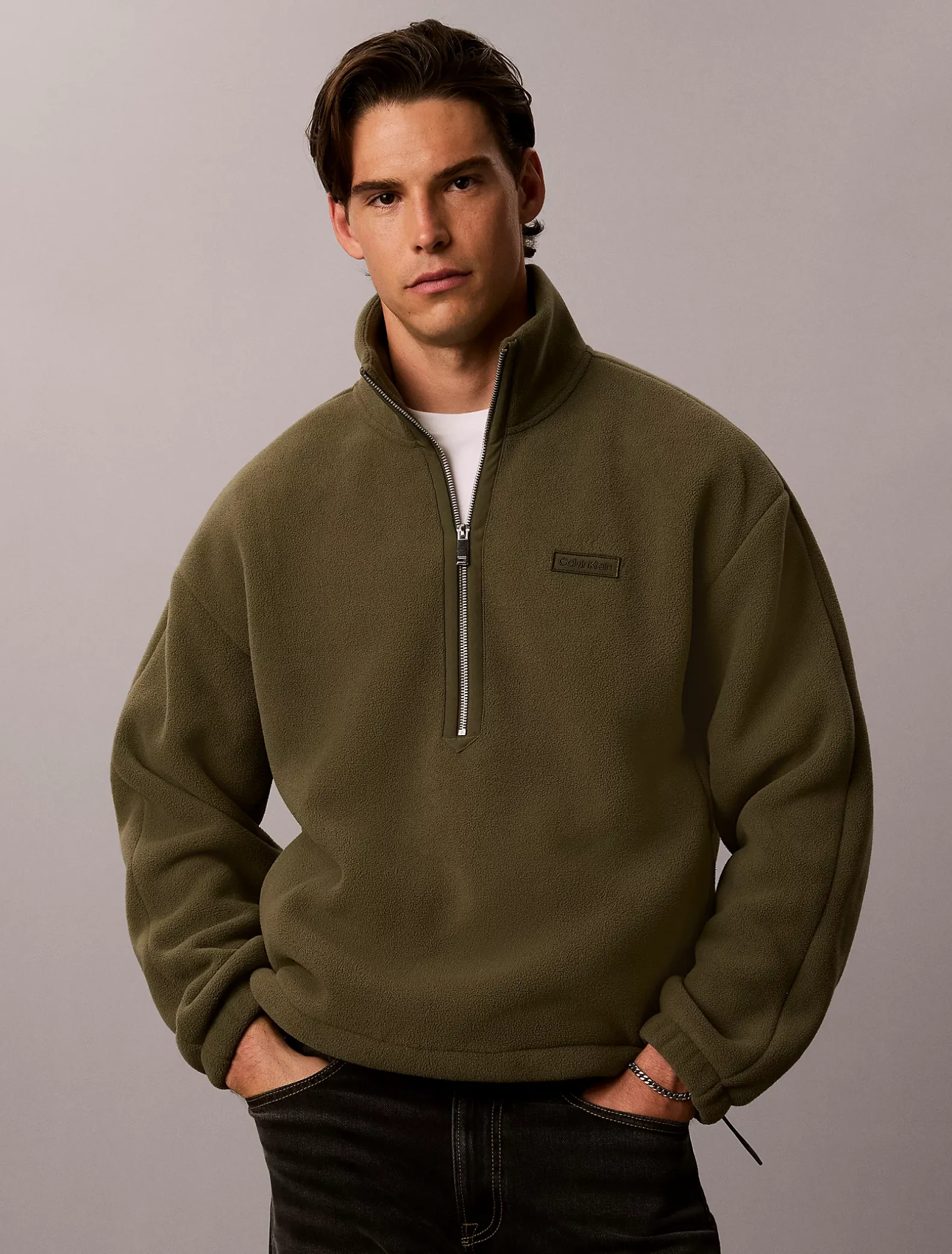 Fleece trui met kwartrits
