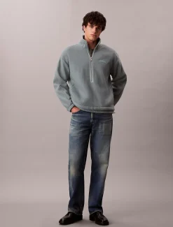 Fleece trui met kwartrits