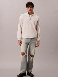 Fleece trui met kwartrits