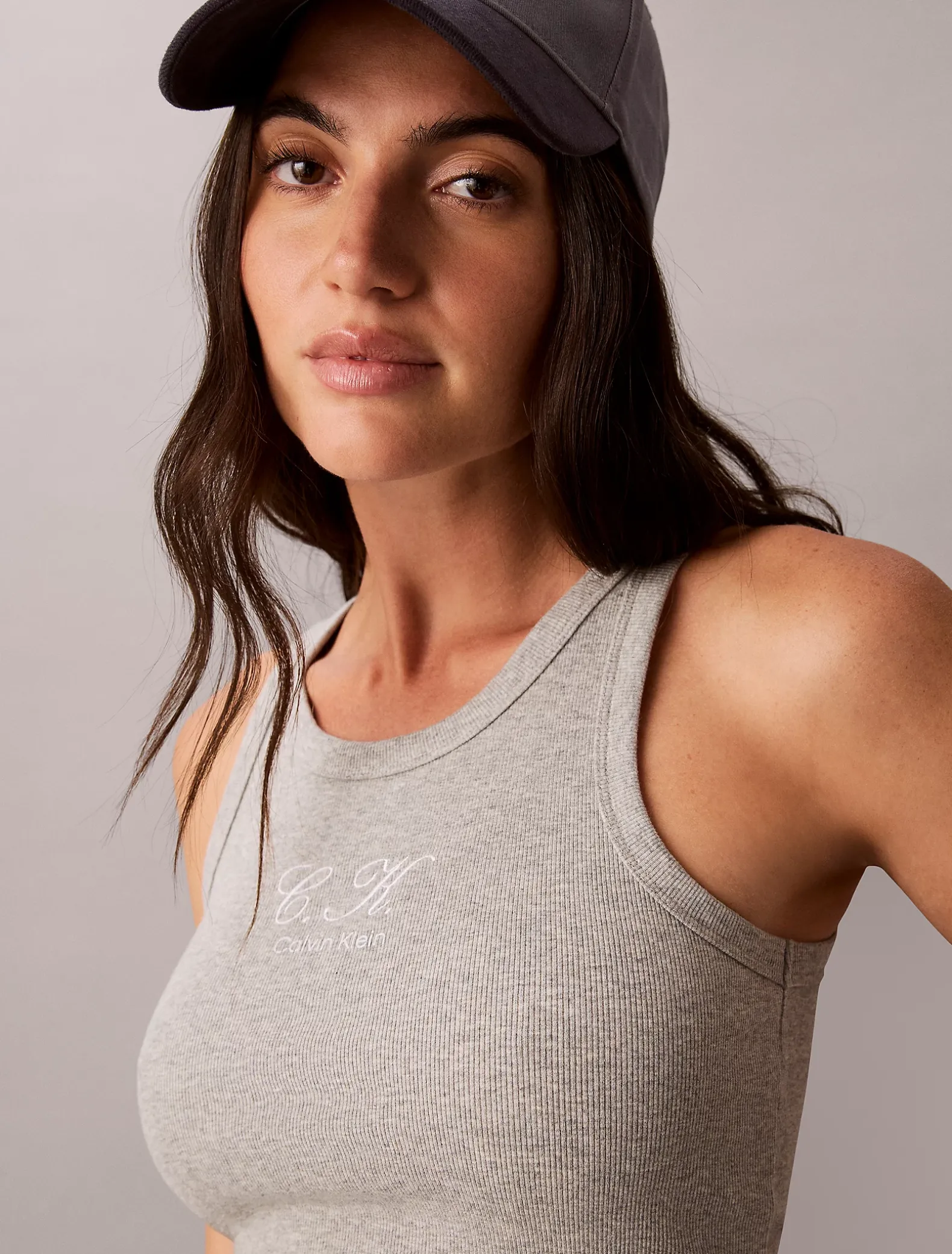 Geborduurde geribbelde tanktop met CK logo