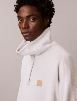Geborsteld geribbeld kwart rits sweatshirt met embleem met logo