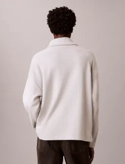 Geborsteld geribbeld kwart rits sweatshirt met embleem met logo