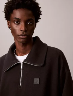 Geborsteld geribbeld kwart rits sweatshirt met embleem met logo