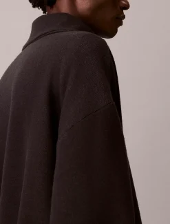 Geborsteld geribbeld kwart rits sweatshirt met embleem met logo